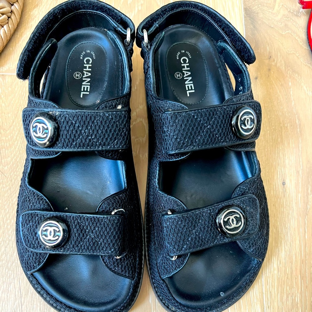 Popular CHANEL dad sandal quilted black and silver hardware